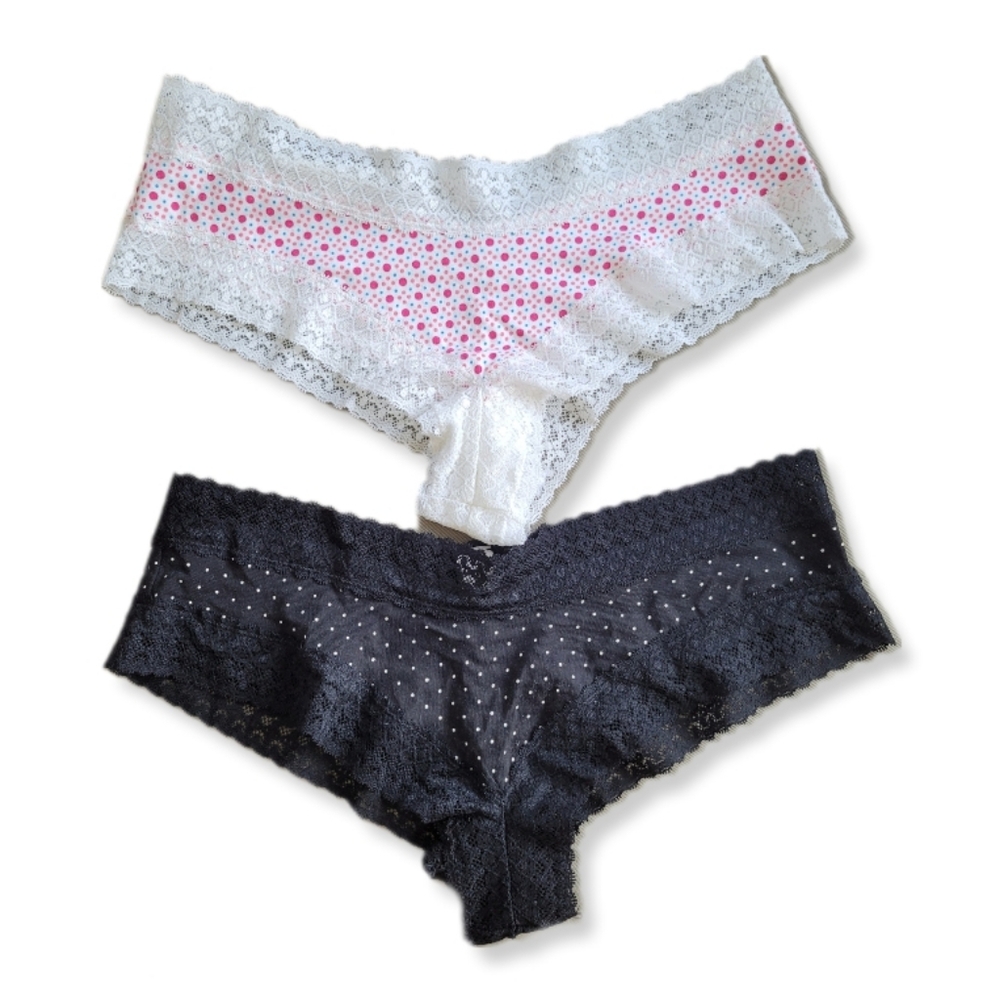 Victoria's Secret Cheeky Panties (2 pairs) Black & Pink Polka Dot Lace S…